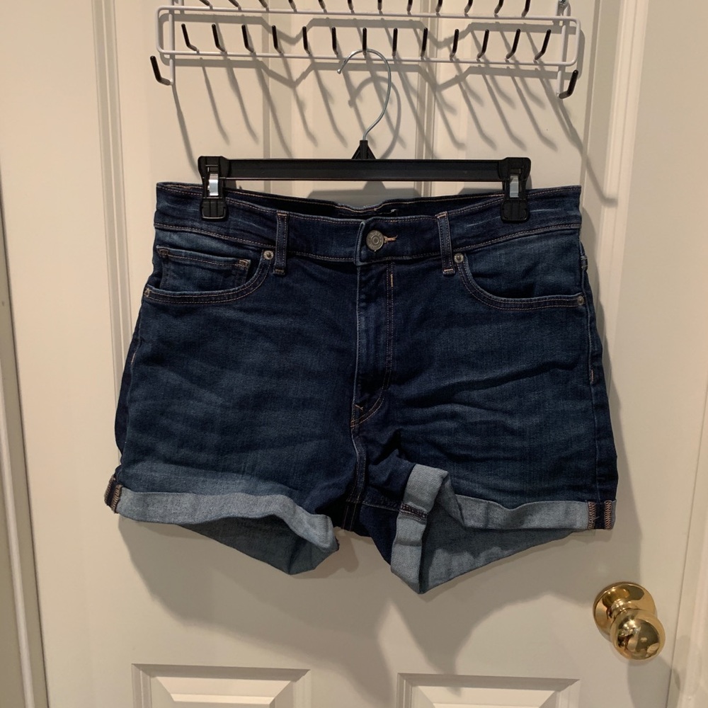 Cuffed dark wash denim shorts